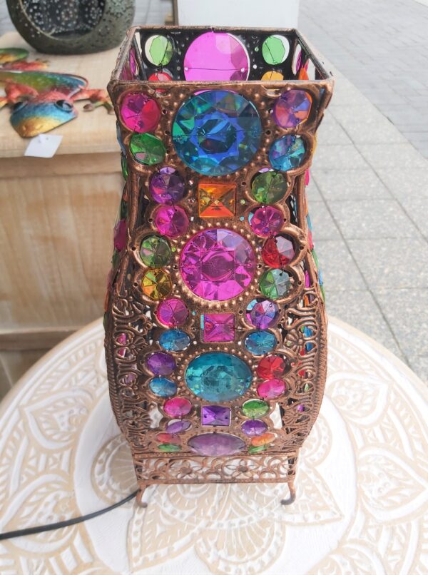 Jaye Lamp Multicoloured Funky Lamp with Metal Filigree Frame