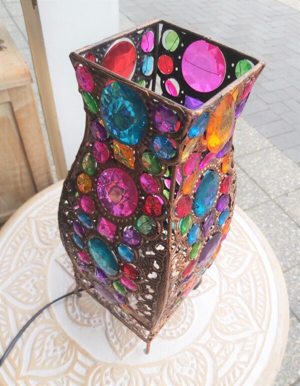 Jaye Lamp Multicoloured Funky Lamp with Metal Filigree Frame