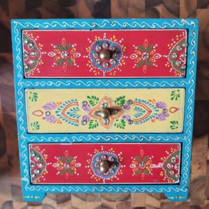 Indian Handpainted and decorated Jewellery Box three drawers
