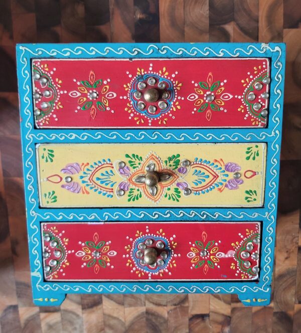 Indian Handpainted and decorated Jewellery Box three drawers