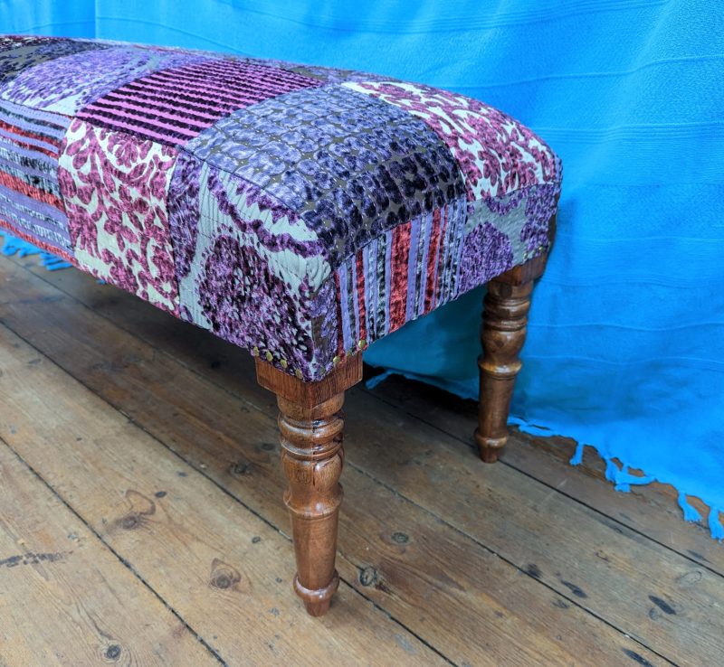 Purple Velvet Patchwork Bench - Image 3